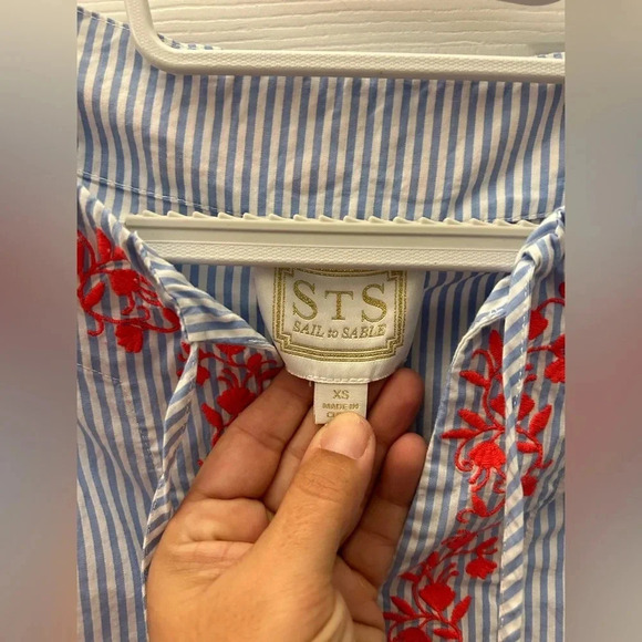 ! Sail To Sable Sts White Blue Stripes Embroidered Sleeveless dress XS - Picture 5 of 5